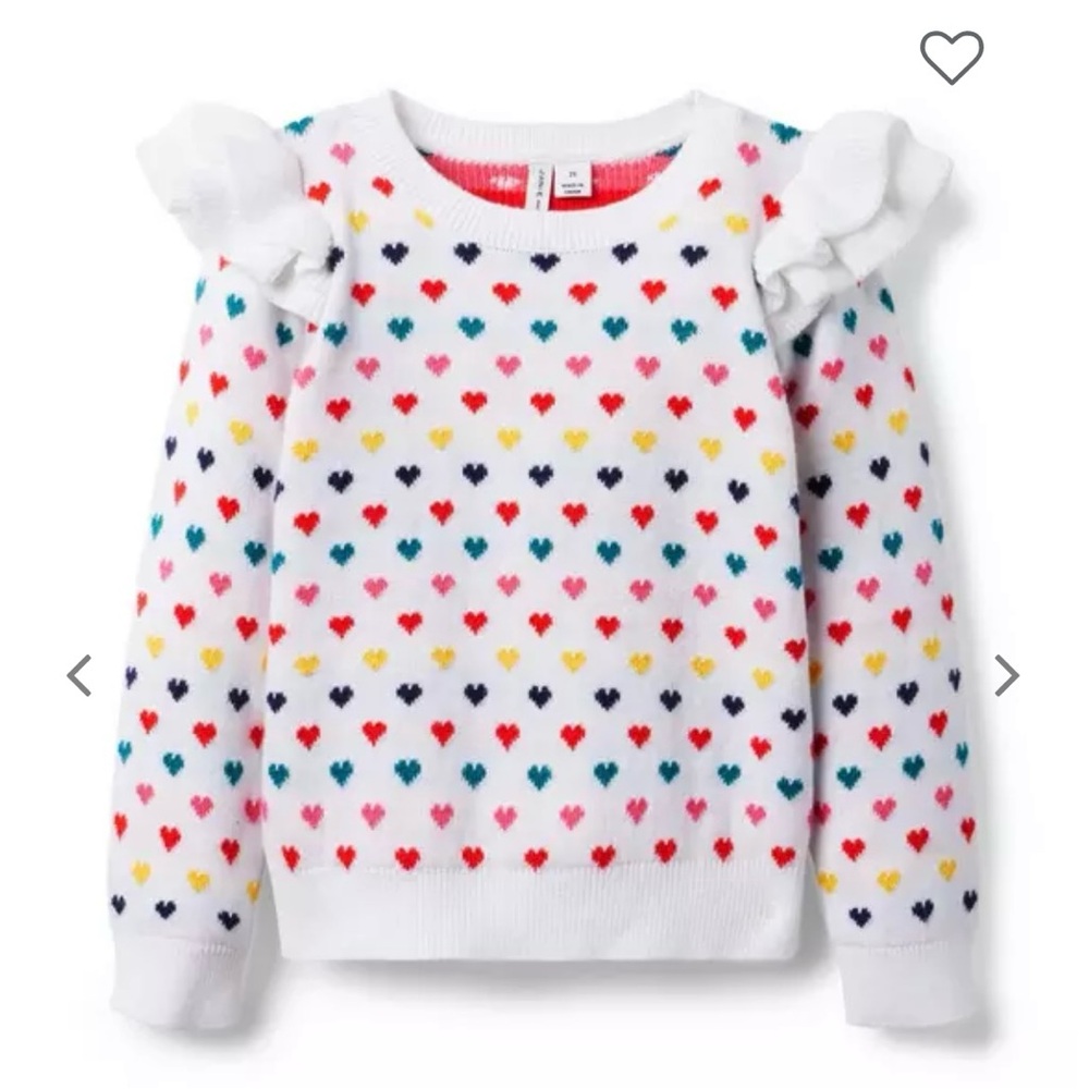 Janie and Jack White Heart Sweater with Ruffled Sleeves - girls size 6